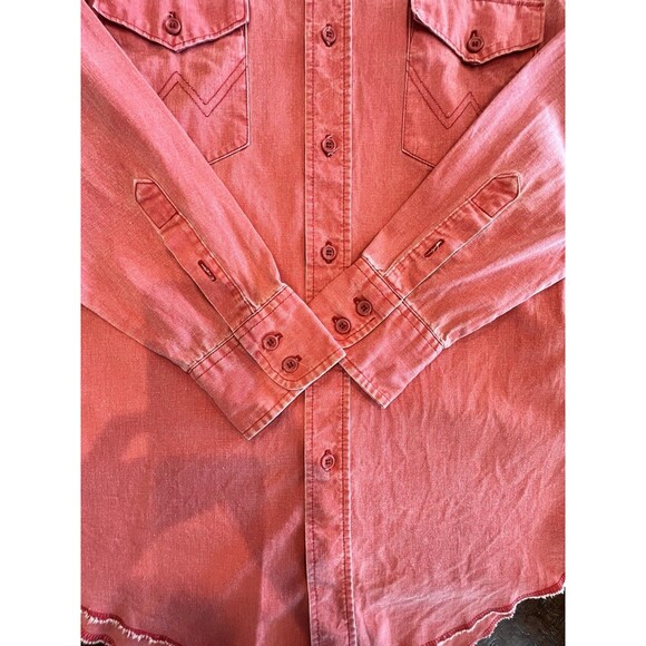 Wrangler Vintage Brushpopper Button Shirt Men X Long Tail Sz 15-33 Pink - Picture 8 of 9